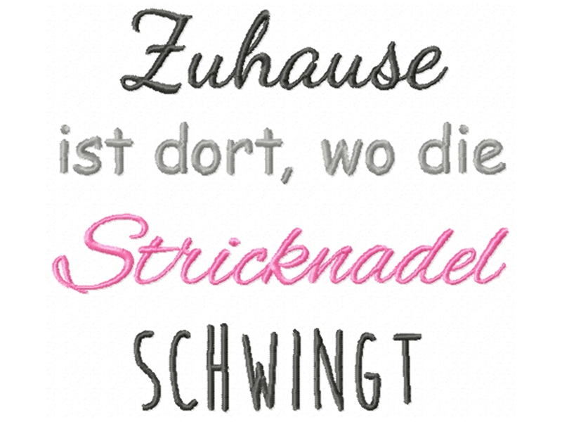 Preview: Zuhause ist dort wo die Stricknadel schwingt Spruch - Stickdatei